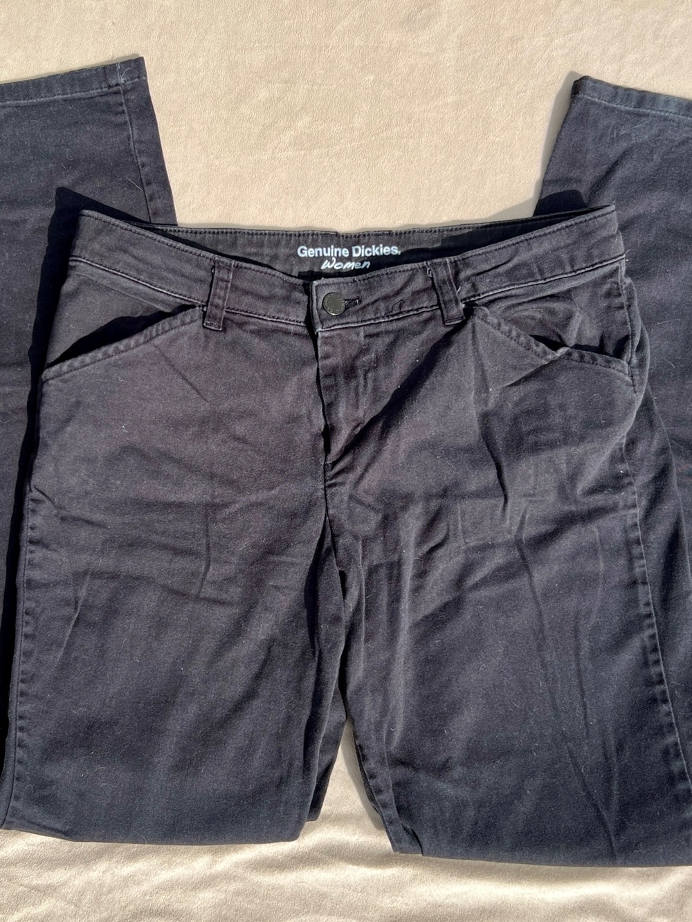 Dickies Women's Black Denim-Style Relaxed Fit Work Pants Cotton Spandex Size 8R